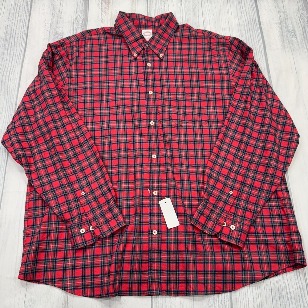 NWT Brooks Brothers Brooksflannel Button Shirt 2XL Red Plaid Flannel Wool Mens